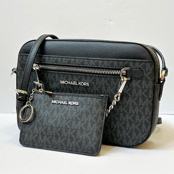 Michael Kors Jet Set Chain Crossbody Bag + Coin ID Key Holder Wallet MK Black - Picture 6 of 16